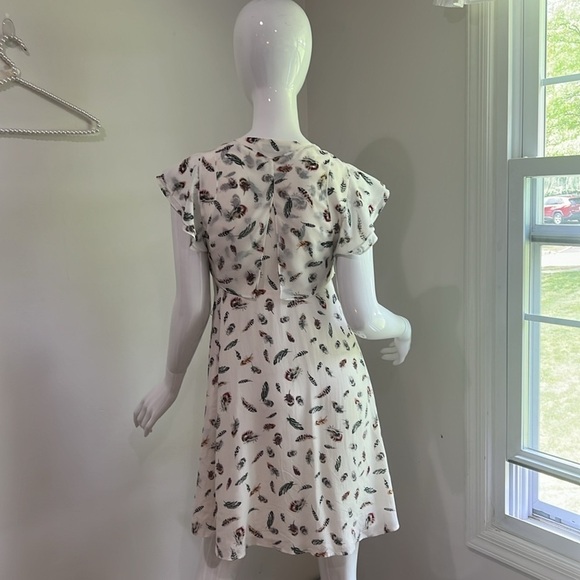 The Kooples Silk Flounce Ruffle Sleeve Feather Mini Dress - Picture 12 of 13